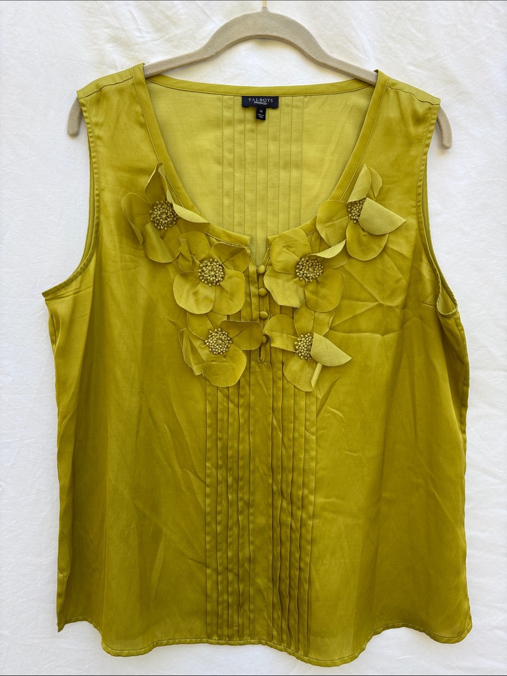 Talbots Chartreuse Floral Appliqué Sleeveless Camisole